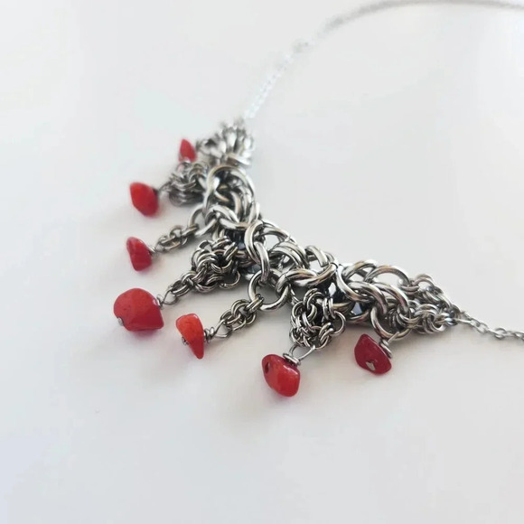 Vintage gothic vampire chandelier with red crystals chunky statement necklace - Picture 4 of 6